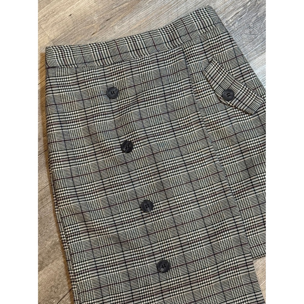 CHRISELLE LIM Plaid‎ Button Front Mini Skirt Womens XS Black White Red Accent